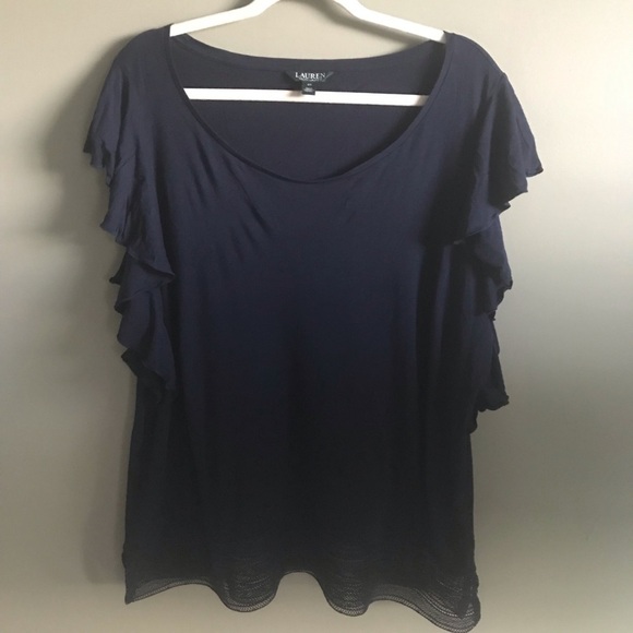 LRL navy blue flutter sleeve top 2x - Picture 1 of 7